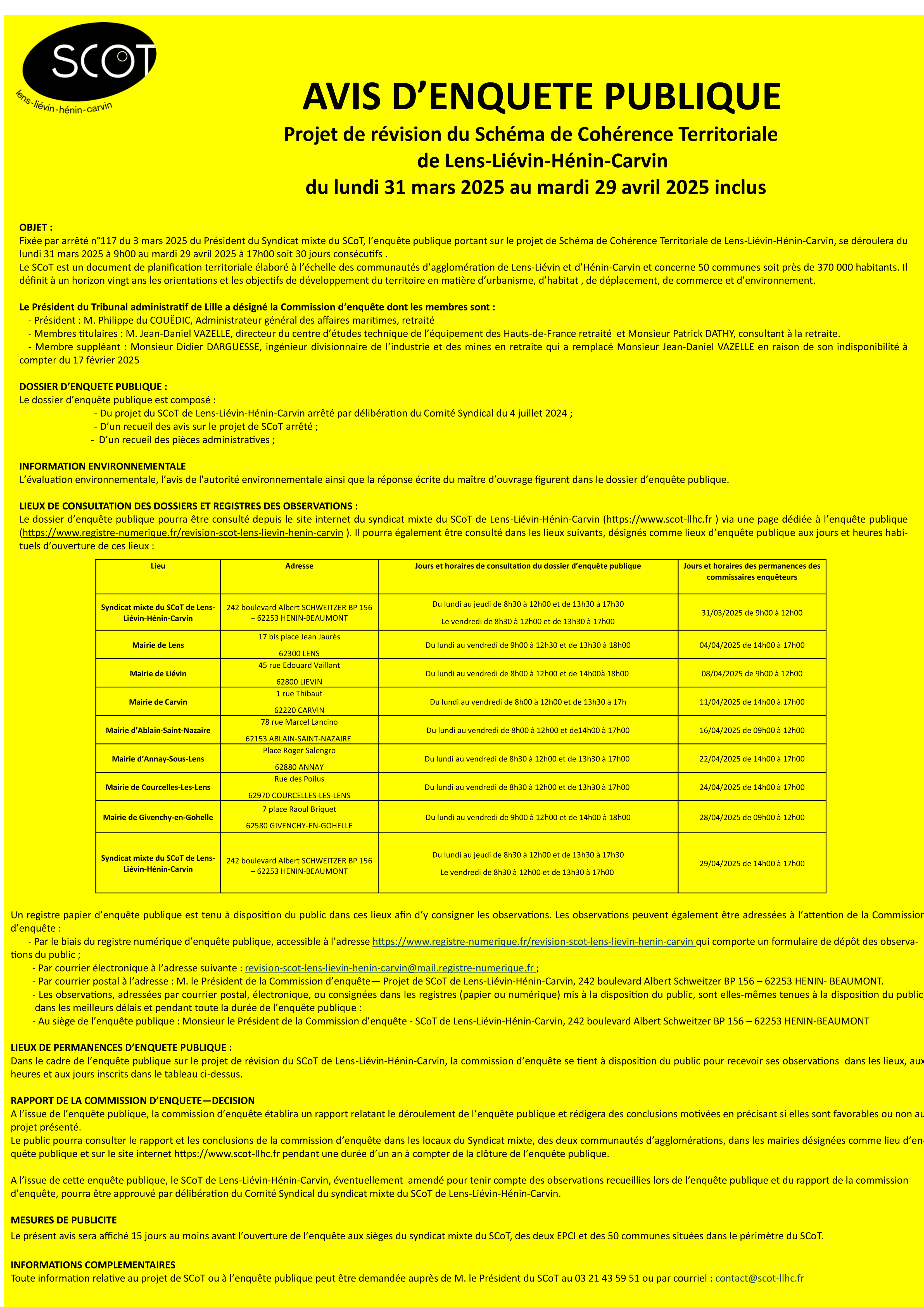 Enquête publique : révision du SCOT Lens-Liévin-Carvin