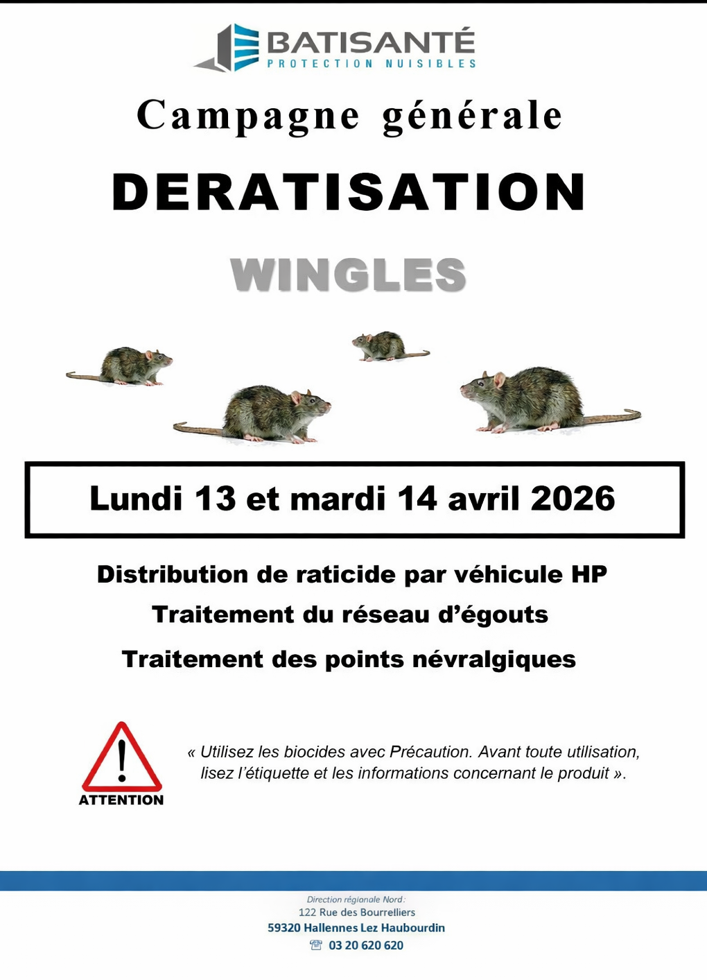 Campagne de dératisation dans la commune les 13 et 14 avril 2026