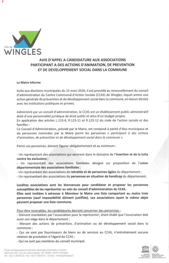 Appel à candidatures pour le renouvellement du CCAS