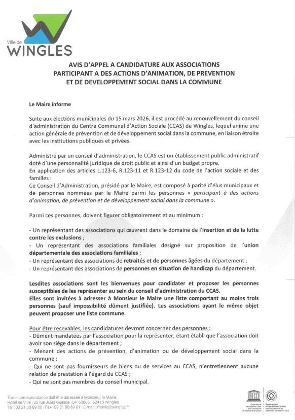Lettre écrite par Monsieur le Maire pour annoncer l'appel à candidature concernant le renouvellement du conseil d'administration du CCAS